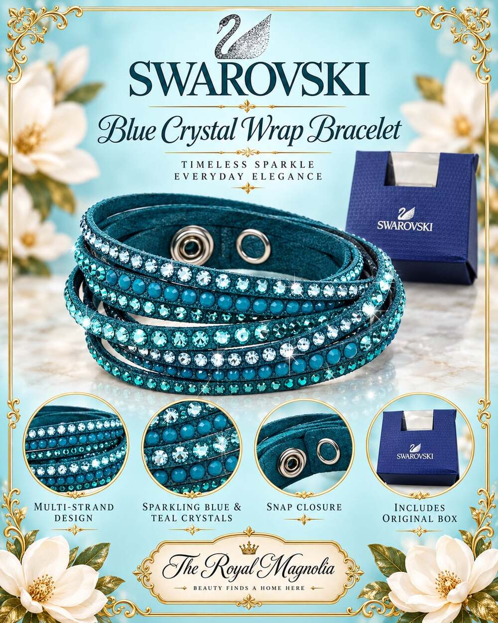 Swarovski Slake Deluxe Crystal Teal Suede Wrap Bracelet